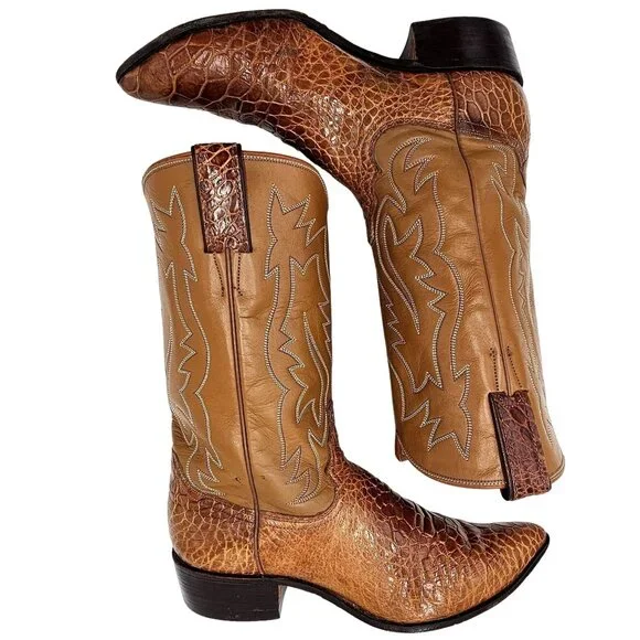 Vintage Preban Exotic Justin Womens 8AA Honey Brown Cowboy Western Boots Cowgirl - Picture 14 of 16